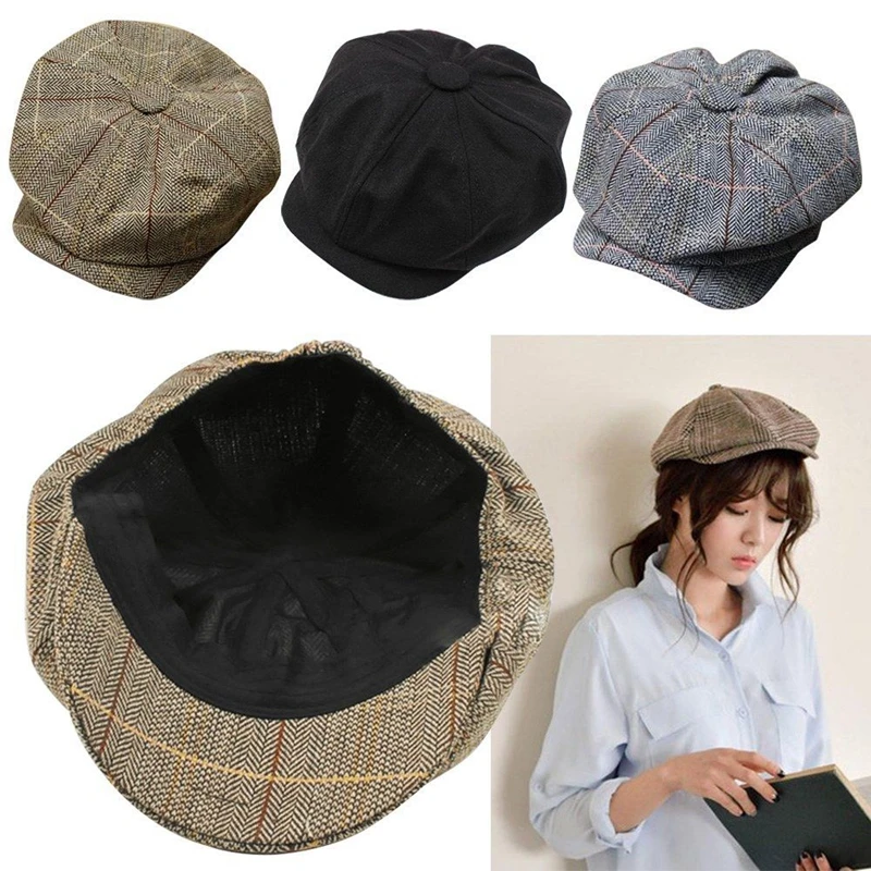 

Men Women Newsboy Driving Flat Gatsby Tweed Sun Hat Country Beret Baker Cap painter caps octagonal 2016 fashion new B1