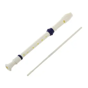 

Students Plastic 8 Holes Soprano Recorder Flute Beige Blue w Cleaning Stick