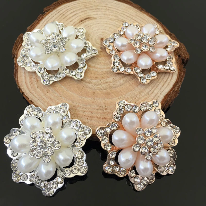 

flat back pearl invitation brooch for craft ,rhinestone round flower button for diy wedding embelishment