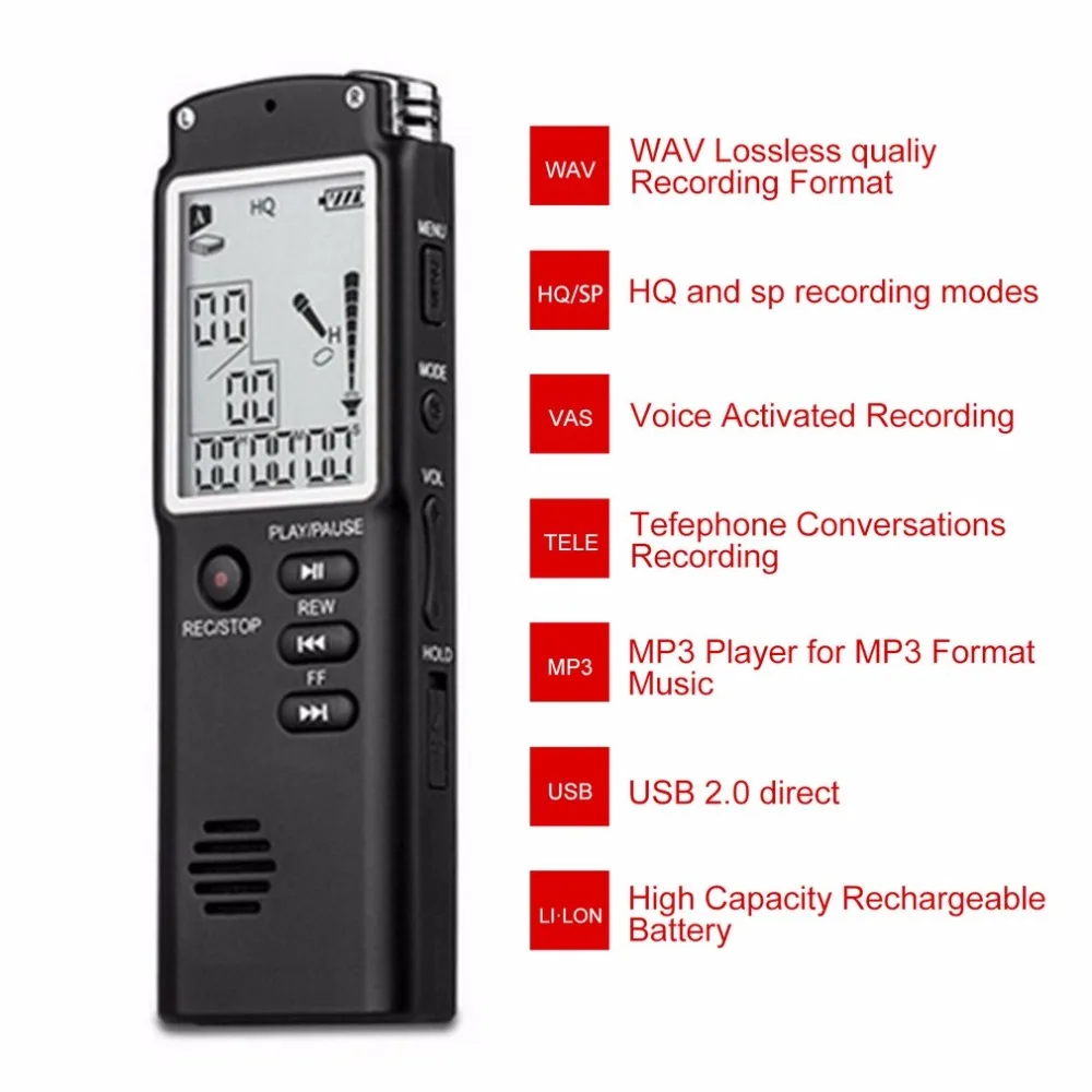Мини T60 профессиональное устройство записи голоса дисплей времени большой экран Цифровой диктофон Диктофон MP3 плеер
