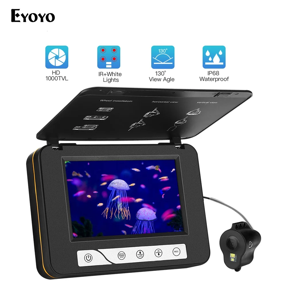 

Eyoyo EF15R Russian fish finder camera Display Water Temperature 5" LCD Monitor 6pcs Infrared Leds fishfinder For Ice Fishing