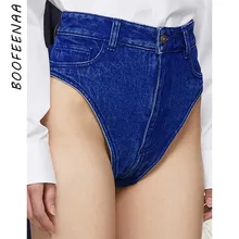 BOOFEENAA модные синие джинсовые трусики пикантные Высокая талия