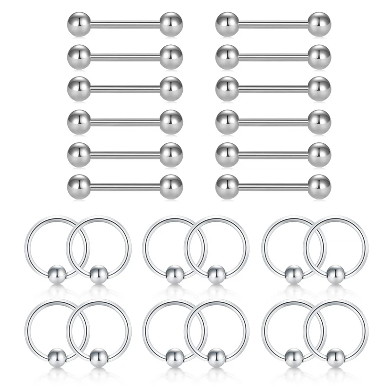 

24pcs 14G Attached Captive Bead Hoop Piercing Rings Set 316L Surgical Steel Nose Lip Cartilage Helix Tongue Tragus Nipple Body