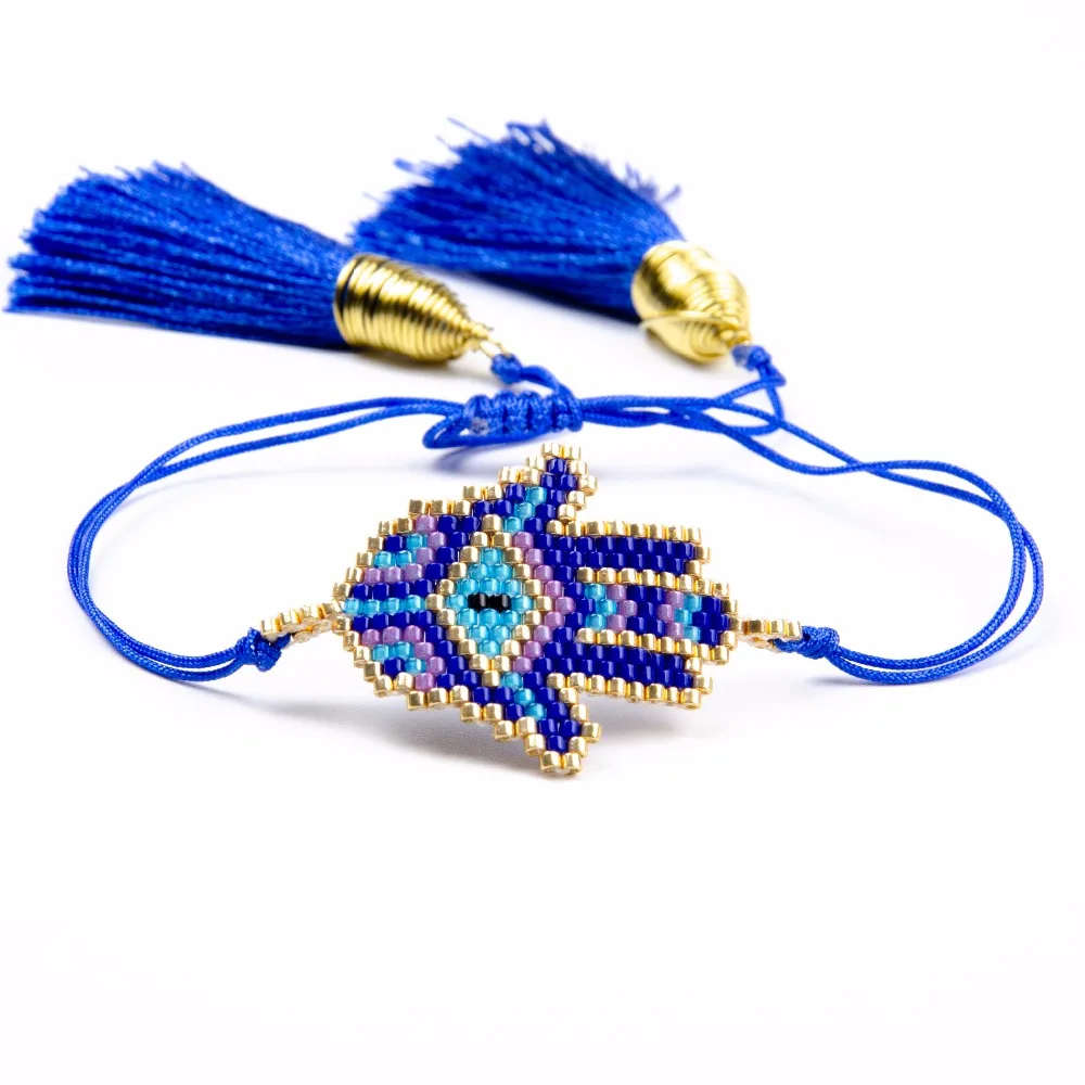 

Shinus 10pcs Fatima Miyuki Bracelet Hamsa Hand Women Bracelets Bohemia Evil Eyes bracelet rope chain tassel Fashion Jewelry