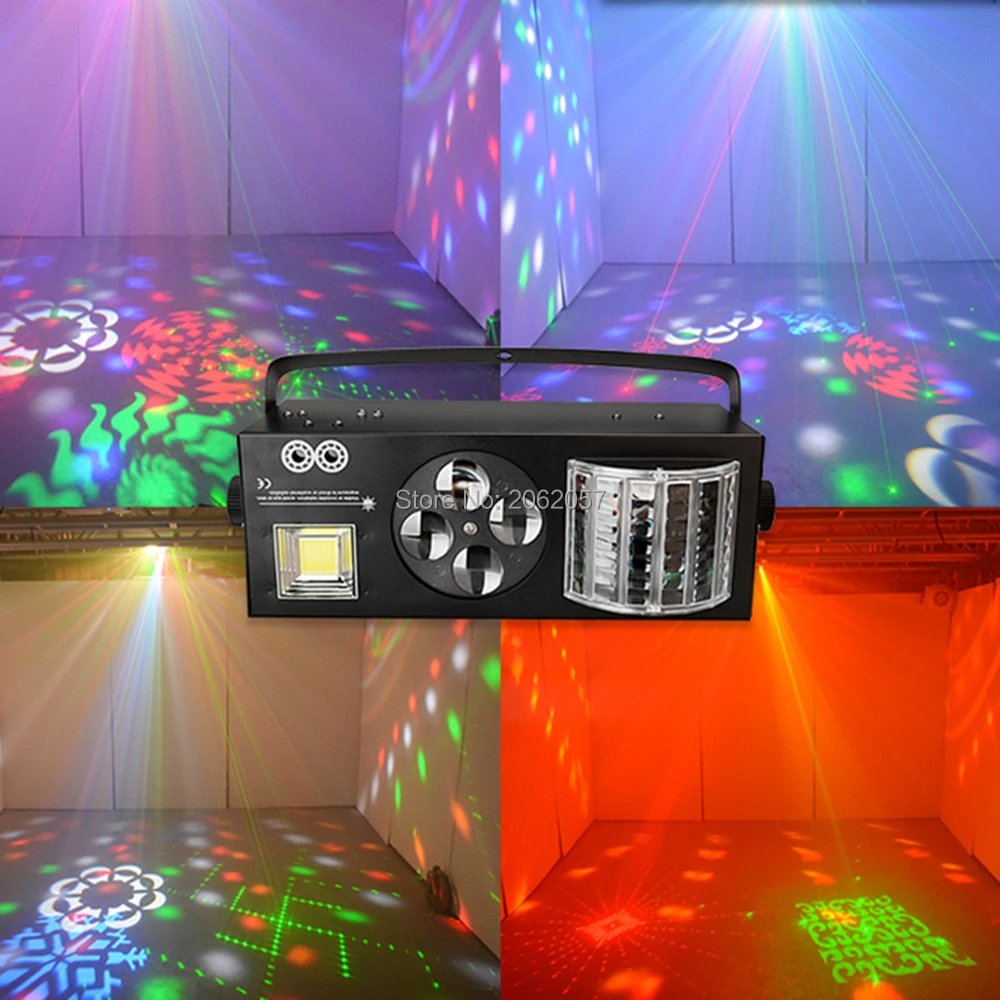 

New 2017 4 in 1 LED professional stage effect light RG laser butterfly lights strobe for dj disco colorful light DMX equipment