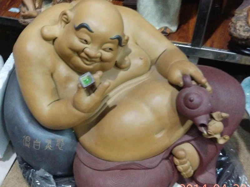 

China Painted Pottery Porcelain Statue Teapot fast Happy Laugh Maitreya Buddha