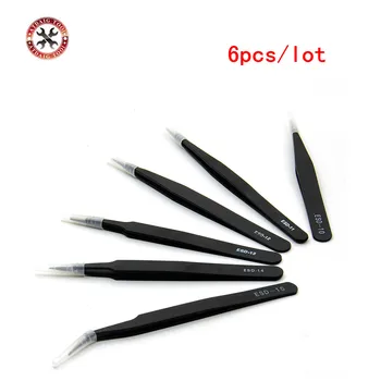 

6PCS Tweezers DIY Tools Electronic Part Repair Tools Anti-Static ESD Stainless Steel Tweezers Rework Tool Set