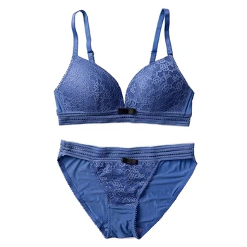 

Women Lace Sexy Lingerie Set Thin Non-slip Push Up Bra No Rims Plus Size Solid Color Women Underwear+panties Set