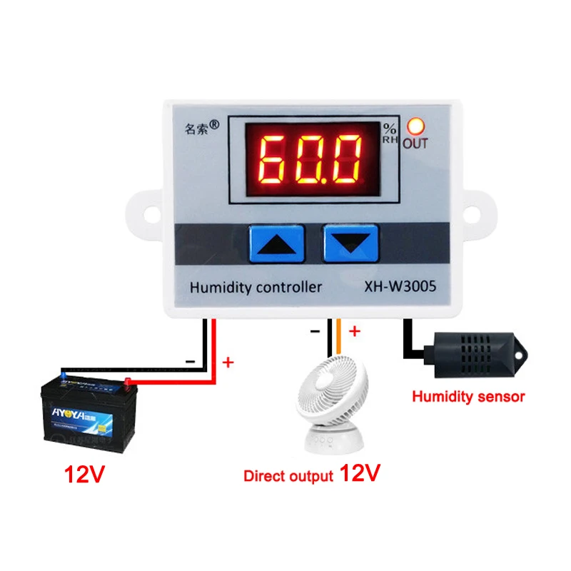 XH-W3005 W3005 цифровой регулятор влажности 220V 12V гигрометр переключатель контроля влажности 0~ 99% RH гигростат w/датчик влажности