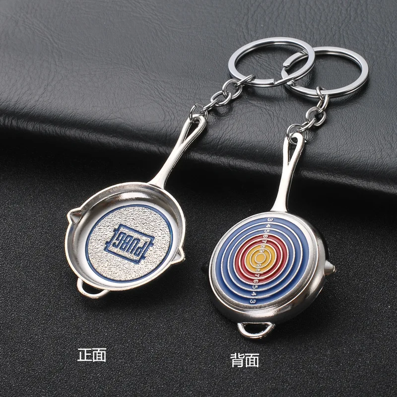 

2019 Fashion Black PUBG Frying Pan Keychain High Quality Hot Game Playerunknown's Battlegrounds Keyring Women Men Fans