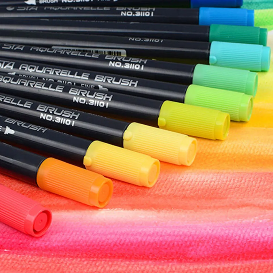 Günstige STA 12 24 36 48 80 Farbe Kunst Pinsel Skizze Marker Stifte Tinte Auf Wasserbasis Twin Tip Marker Stift für Kunst Grafik Zeichnung Manga feine Kunst