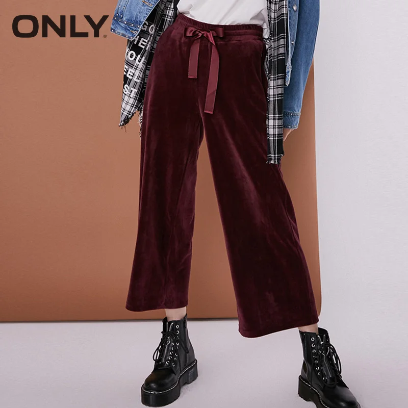 

ONLY 2019 spring and summer new lace elastic waist velvet casual pants | 11831D503