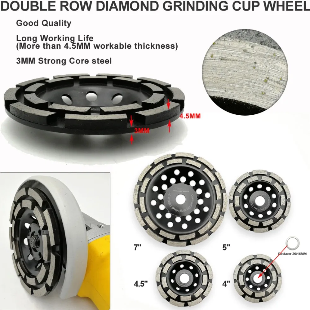 SHDIATOOL 1pc Diamond Double Row Grinding Cup Wheel for Concrete Masonry Granite