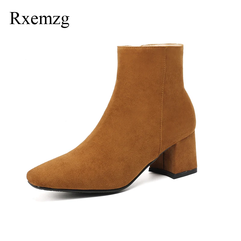

Rxemzg 2018 autumn and winter new boots square heel zipper winter shoes woman solid heels ankle boots for women plus size 32-44