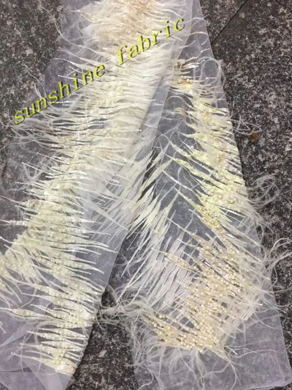 African Lace Fabric with feather design High Quality Tulle With beads Nigerian lace For wedding decoration | Дом и сад