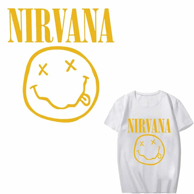 

Iron on Transfers Nirvana Patches for Clothing DIY T-shirt Applique Heat Transfer Vinyl Letter Patch Stickers Stripes on Clothes