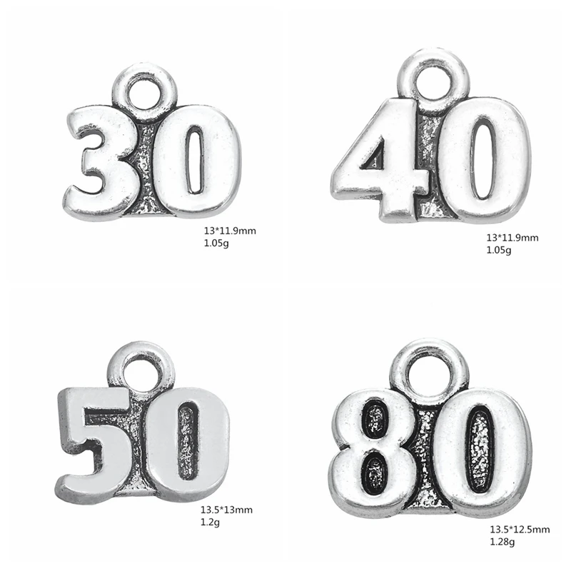 

Vintage Alloy Ancient Silver 30 40 50 80 Numbers Pendant Charms Jewelry Accessories For DIY Handmade Keychains,Bracelets Making