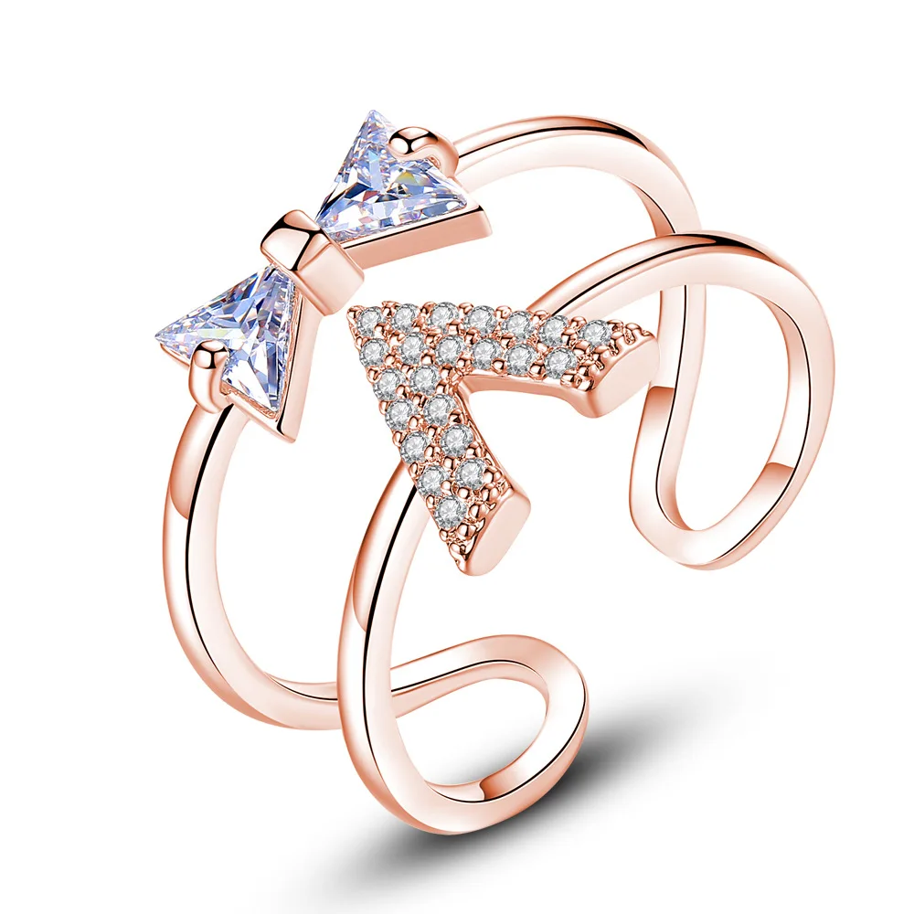 

Silikolove 1 Pcs Fashion V-shaped Bow Open Ring Simple Zirconium Open Couple Ring Valentine's Day Present Anneau