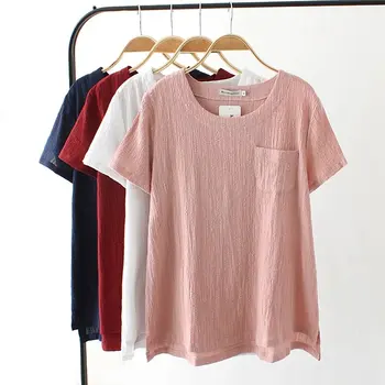 

oversized Plus Size Short Sleeve Women T Shirt Solid Color O-Neck Linen t-shirt Women Tops Tshirt Summer Tee Shirt Femme 4XL
