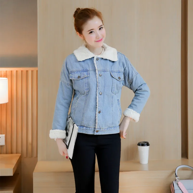 Spring Fur Jean Denim Jacket Patchwork Women Winter Front