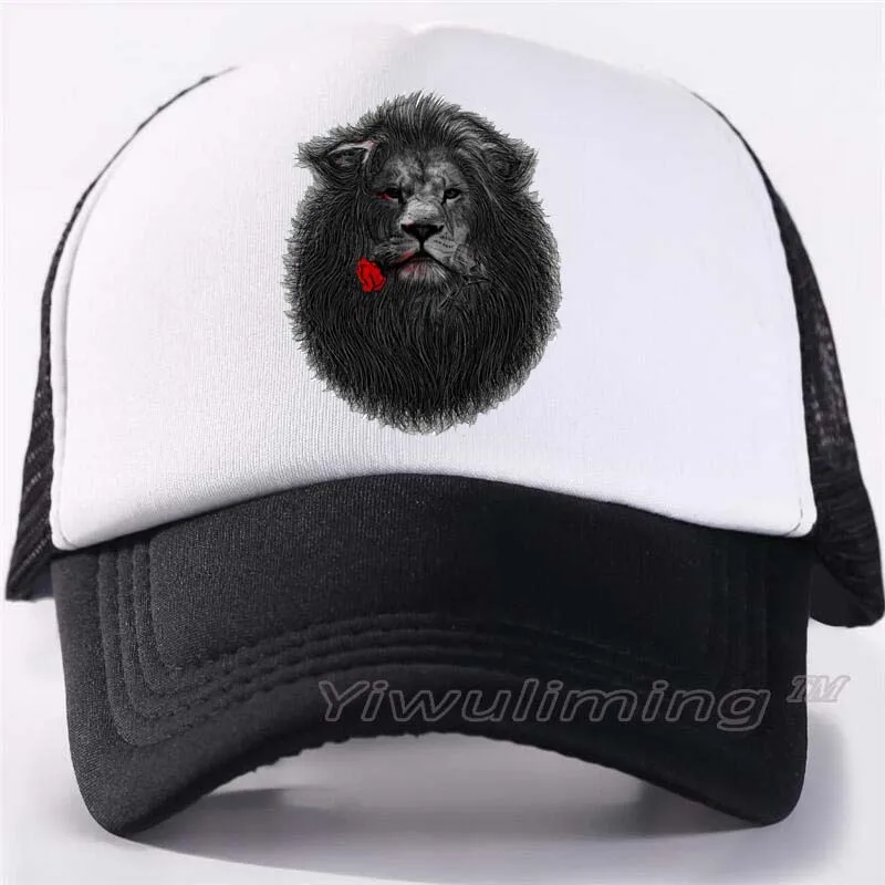

New Summer Trucker Caps Lion and Rose Cool Summer Black Adult Cool Baseball Mesh Net Trucker Caps Hat for Men Adjustable