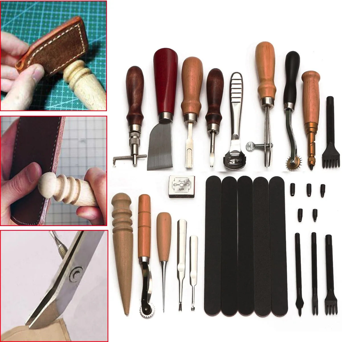

17Pcs DIY Leather Craft Tools Punch Stitching Carving Working Sewing Saddle DIY Carve Sewing Leather Cutter Tool Kit