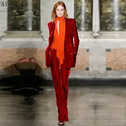 Куртка брюки цвет красного вина Для женщин Элегантный брючный костюм бархат Формальное Офис Единая Дизайн Профессиональный Бизнес работы