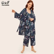 Dotfashion/пижамный комплект на бретельках с цветочным принтом и халатиком; коллекция года; летние пижамы для женщин; Женская Повседневная Весенняя Домашняя одежда с длинным рукавом