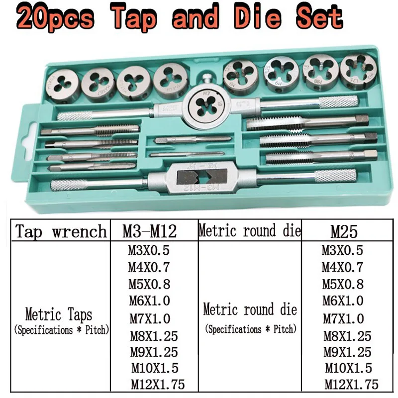 

YINLONGDAO 20pcs/12pcs Tap Dies Set 1/16''--1/2'' NC Screw Thread Plugs Taps Carbon Steel Hand Screw Taps Hand Tools