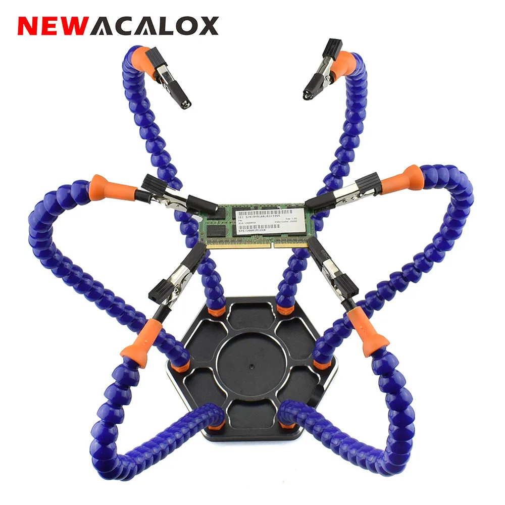 Billige NEWACALOX Multi Löten Helping Hands Dritte Hand Werkzeug mit 6 stücke Flexible Arme Für PCB Board Löten Montage Reparatur Station