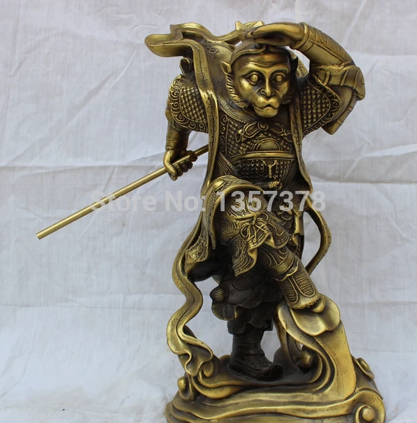 

shitou 00927 14" Chinese Bronze Great Sage Equalling Heaven Sun Wu Kong King Buddha Statue