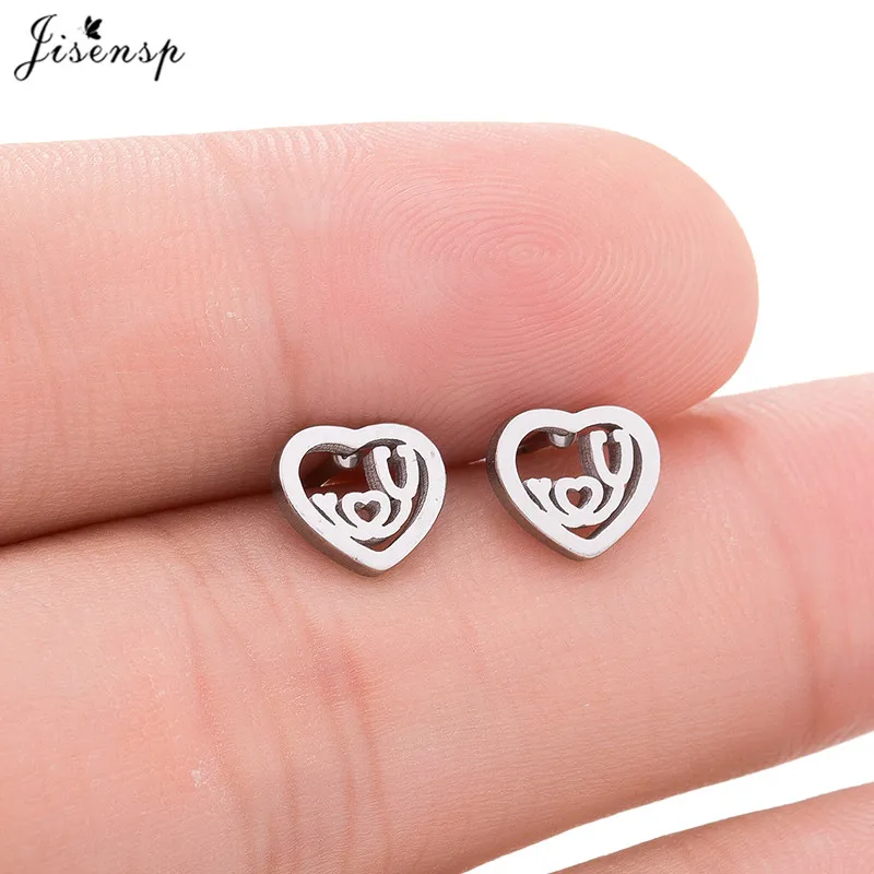 

Jisensp Fashion Medical Stethoscope Earrings for Nurse Doctors Jewelry Gift Love Heart Stud Earrings Stainless Steel Bijoux