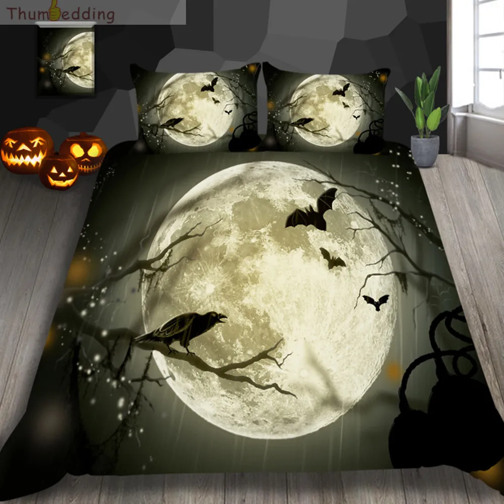 

Thumbedding Night Moon Bird Bedding Sets King Size Halloween Style Duvet Cover Set Western Festival Decoration Bed Set 3PCS