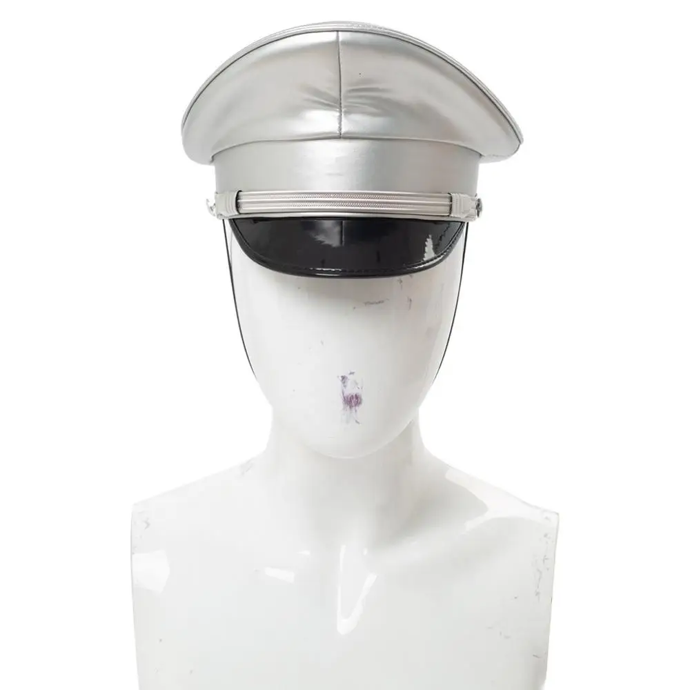 

PU Leather Military Hat Silver Cap Performance Stage Show Night Bar Cap Captain Cap For Adult Men Women