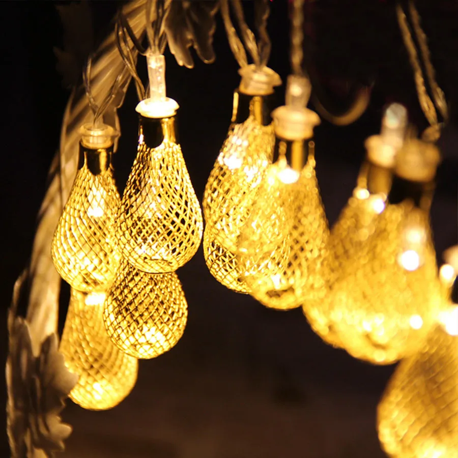 

4M Led Fairy String Garland 20pcs Metal Drip Christmas String Lights Outdoor 8 Lighted Mode 220V Patio Wedding Party Lights