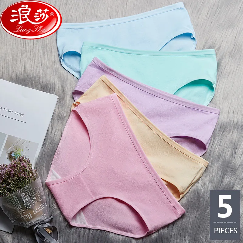 

LANGSHA 5Pcs/lot Women Panties Soft Cotton Underwear Low Waist Breathable Comfort Sexy Girls Solid Panty Ladies Briefs Size XXL