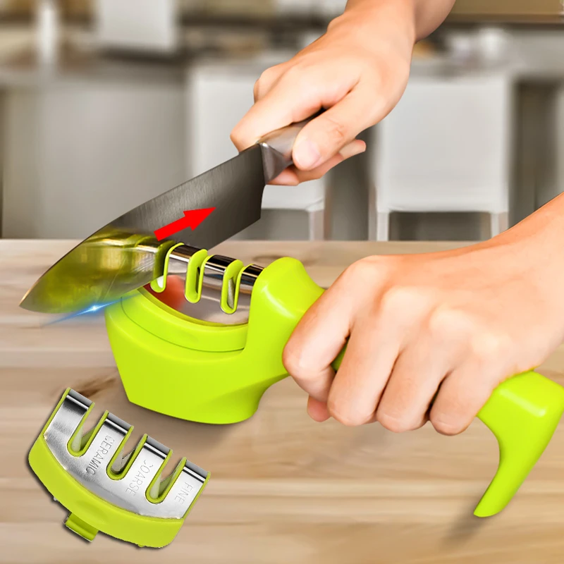 

FHEAL Quick Sharpener 3 Stages Professional Knife Sharpener Non-Slip Whetstone Tungsten Ceramic Kitchen Knives Accessories