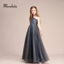 Блестящие длинные платья с блестками для девочек для свадебной вечеринки; Новинка года; серое платье трапециевидной формы в пол на одно плечо для подружек невесты