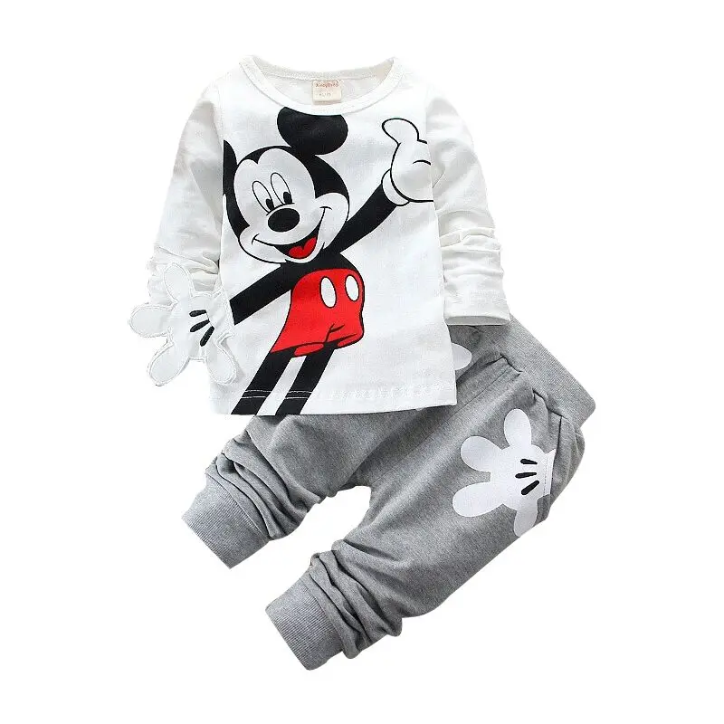 Спортивный костюм для мальчиков и девочек, От 1 до 4 лет, детская одежда с дизайном «Микки», Детская футболка с длинным рукавом, штаны, одежда - Цвет: gray
