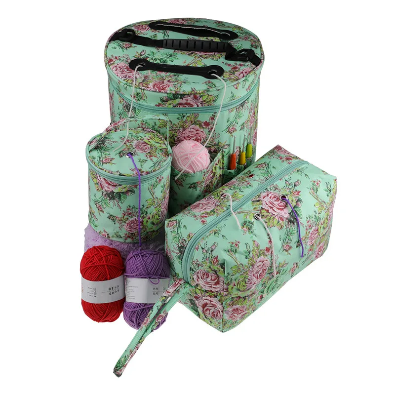 

Yarn Storage Bag Peony Flower Empty Knitting Tote Bag Home Crochet Hooks Wool Organizer Knitting Needle Sewing Tools Organizer