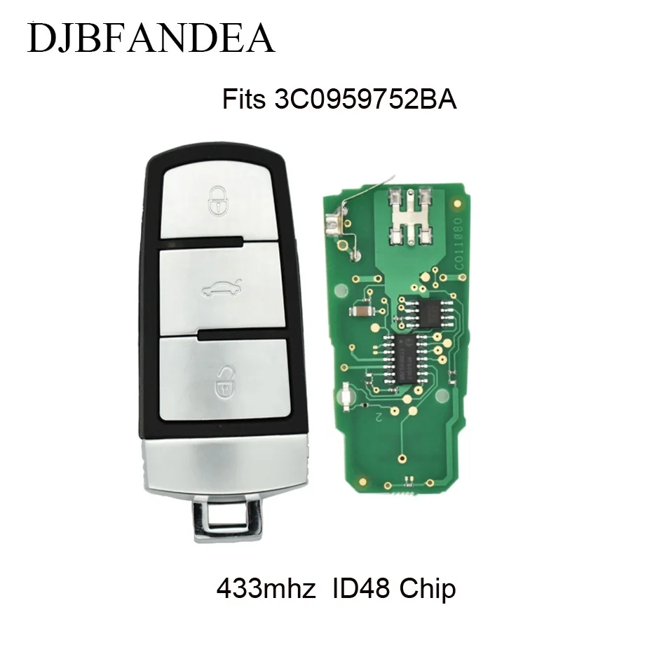 

DJBFANDEA 3Buttons 3C0959752BA Complete Remote Key 433MHZ For VW VOLKSWAGEN PASSAT CC MAGOTAN For VW 3C0 959 752 BA