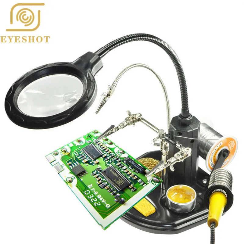 

EYESHOT Third Hand Soldering Iron Desk lamp 3X/6X Third Hand Iron Stand Soldering Magnifier LED Illuminated For Repairing