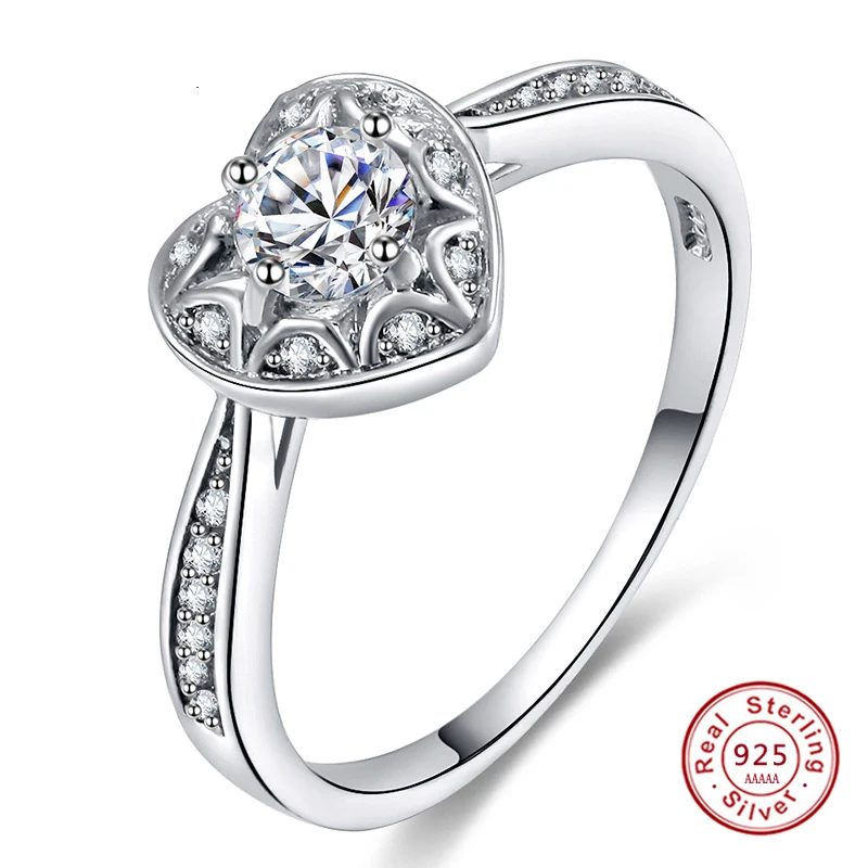 

Love Heart shape 925 Sterling Silver jewelry Ring AAA Level CZ wedding band Engagement Rings for women girls With Gift bag
