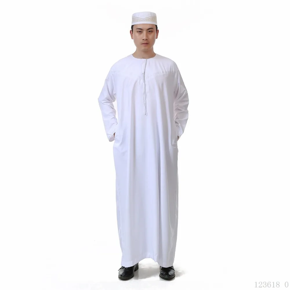 White long sleeve fashion Muslim Men Shirts Jubba Thobein Islamic