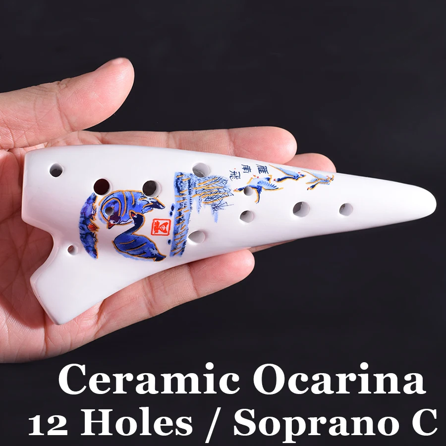 

Chinese Ceramic Ocarina 12 Holes Glazed Flute Wind Musical Instrument Submarine Zelda of Time Beginners Traditional Mini Ocarina