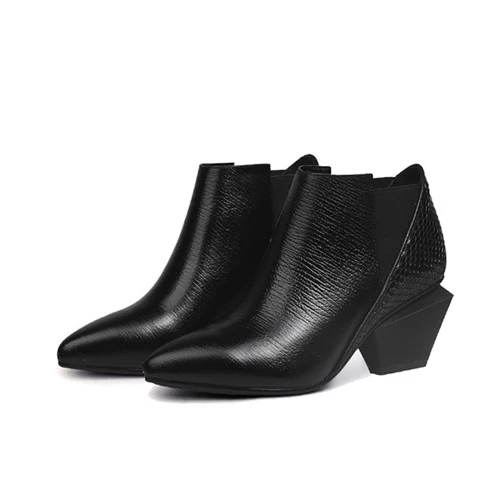 Ботильоны на массивном каблуке 6 см; осенние женские ботинки «Челси» из натуральной кожи; разноцветные женские ботинки с острым носком; HL115 muyisxi - Цвет: black no plush