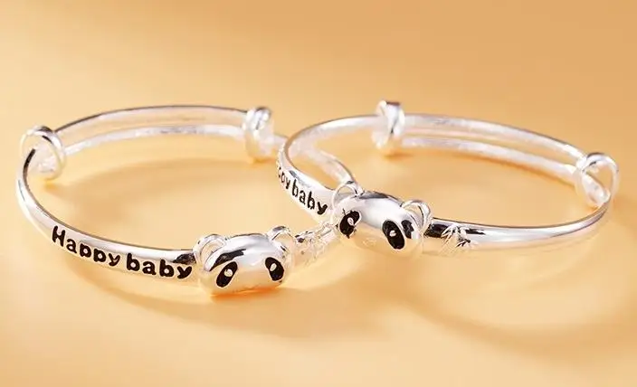

JOOCHEER Sterling S999 999 silver Bangle panda trendy bracelet for children