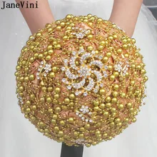 JaneVini поддельные искусственные цветы цветок свадебные букеты Золотой Атлас черная лента Кристалл невесты букет невесты de Mariage