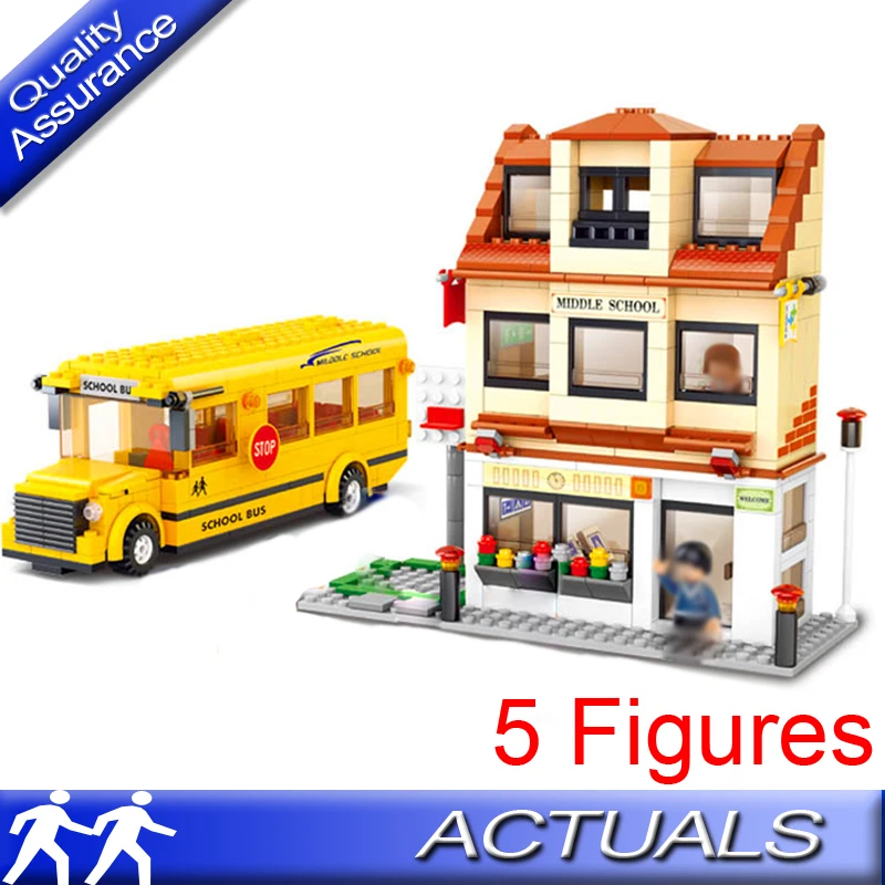 

Sluban 0333 Compatible with Lego City Middle School Bus Building Block School Car DIY Model Bricks Eductional Toys for Children