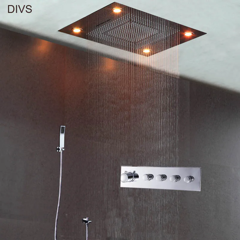 

Modern Shower Set Thermostatic Faucet Tap 4 Ways Large Flow Reccessed Ceiling Shower Head Concealed Shower Bathtub Faucet